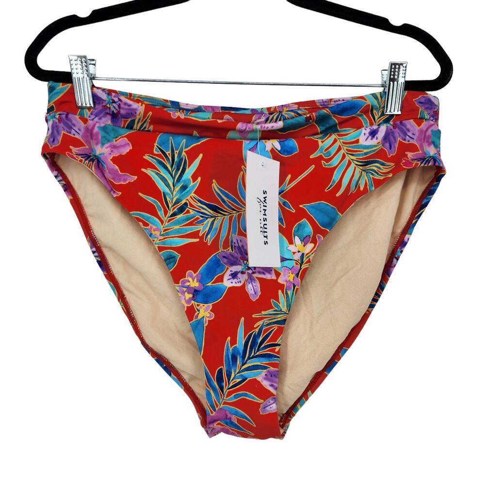 Swimsuits for All High Waisted Tropical Print Swim Bikini Bottom Size 14